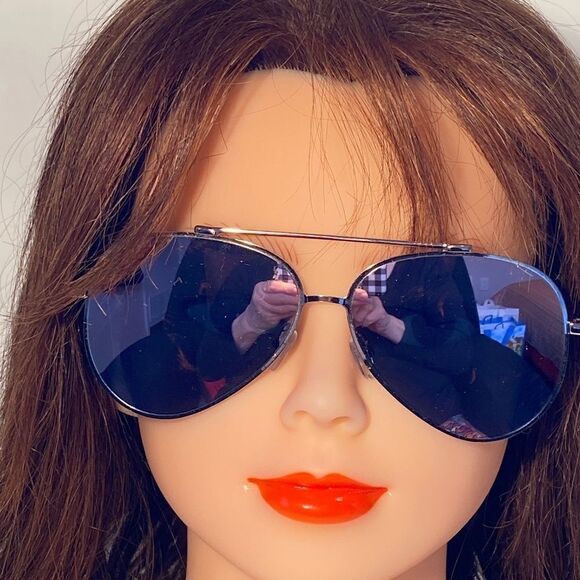 1354 Sunglasses Oversize Aviators Gold Wire Frames Silver Mirror Lens NWT - Picture 1 of 8